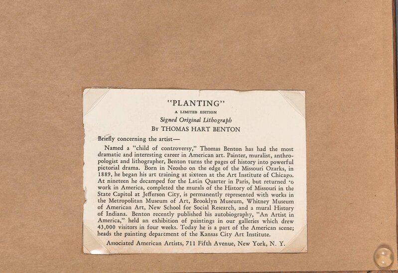 Thomas Hart Benton, ‘Planting (Fath 28)’, 1939, Print, Lithograph, Doyle