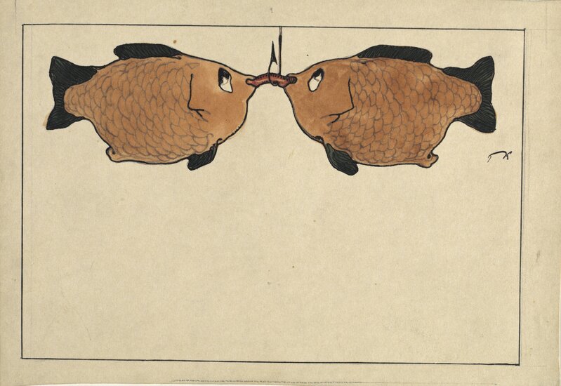 Paul Klee, ‘Sans Titre (Deux poissons, un hameçon, un ver)’, 1901, Drawing, Collage or other Work on Paper, Pen and watercolour on card, Centre Pompidou