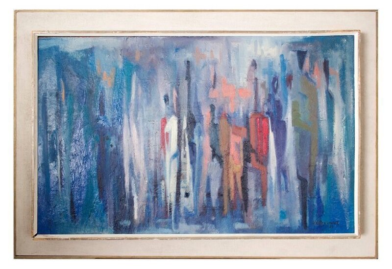 Walter A. Prochownik, ‘Blue, Mid Century Abstract Oil Painting’, 1950-1959, Painting, Oil Paint, Board, Lions Gallery