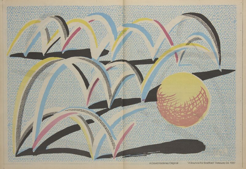 David Hockney, ‘A Bounce for Bradford’, 1987, Photography, Photolithograph in colours on newspaper, Roseberys