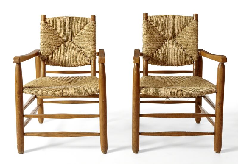 Charlotte Perriand, ‘Pair of Chairs’, ca. 1948, Design/Decorative Art, Oak & Rush, 1950