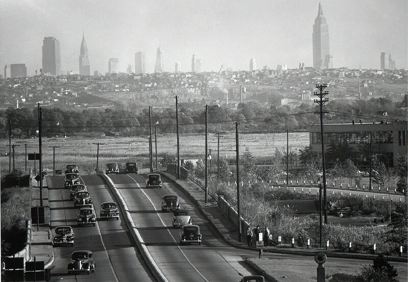 Andreas Feininger, ‘View of New York City skyline from Bendix, NJ’, 1940’s, Photography, Gelatin silver print, Atlas Gallery