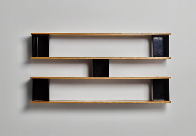 Charlotte Perriand, ‘Wall-mounted shelf’, circa 1958, Design/Decorative Art, Oak-veneered plywood, painted steel, aluminium, Phillips