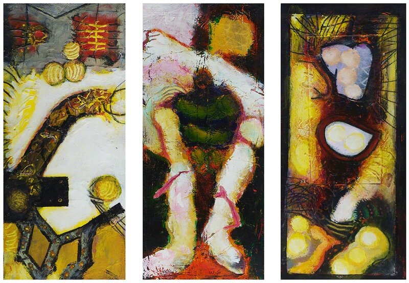 William Scharf, ‘An Accidental Liking, The Sold Soldier, In the Enmity Tree (From left to right)’, 2002, 2002, 2000 (From left to right), Drawing, Collage or other Work on Paper, Acrylic on paper, Hollis Taggart
