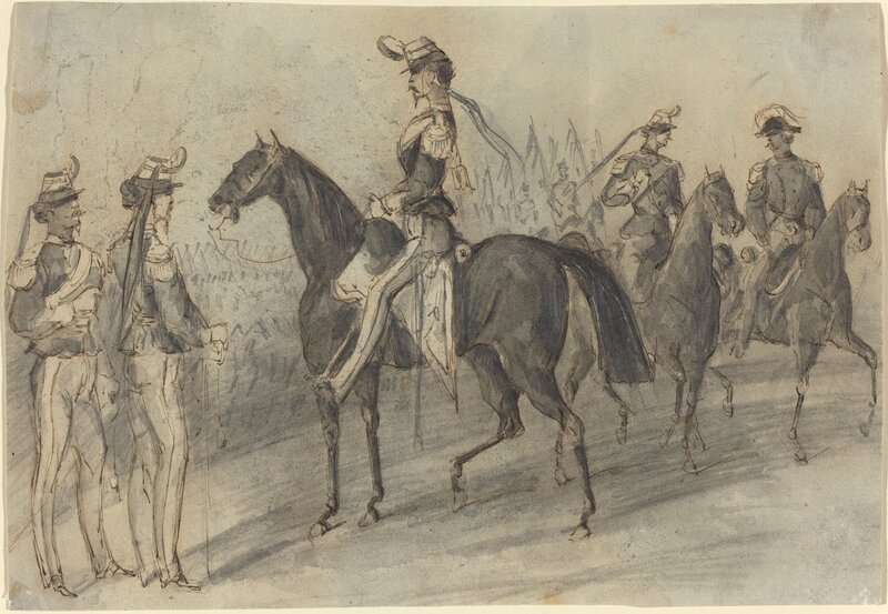Constantin Guys, ‘Military Parade’, Drawing, Collage or other Work on Paper, Pen and brown ink with gray wash over graphite, National Gallery of Art, Washington, D.C.