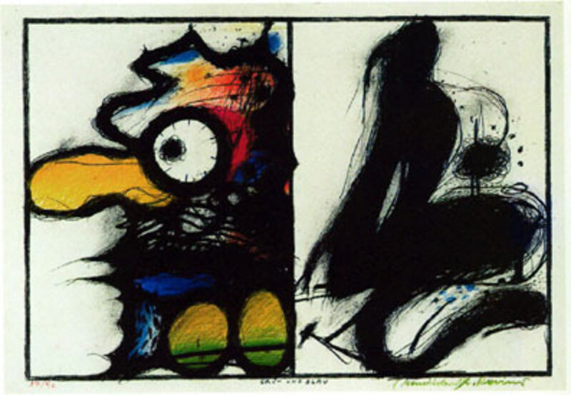 Arnulf Rainer, ‘Grün und Blau (Wahnhall I)’, 1967, Drawing, Collage or other Work on Paper, Crayons and lithographic chalk on offset-litograph, Mario Mauroner Contemporary Art Salzburg
