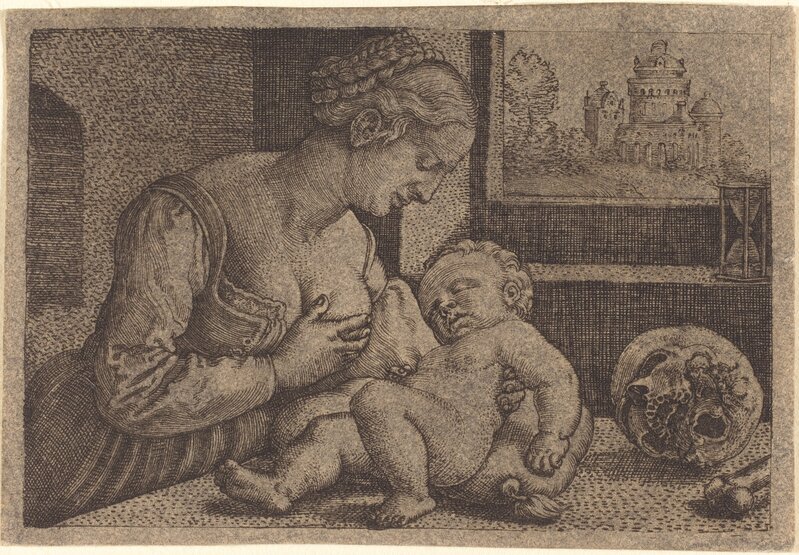 Barthel Beham, ‘Madonna with Skull’, Print, Engraving on paper tinted with gray wash, National Gallery of Art, Washington, D.C.
