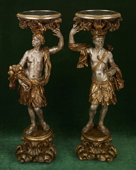 Pierre Gole (attributed to), ‘An Exceptional pair of Louis XIV period  gilded and silvered wood torchères « aux maures »’, France-circa 1670