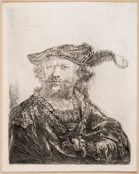 Rembrandt van Rijn, ‘Self-portrait in a Velvet Cap with Plume’, 1638