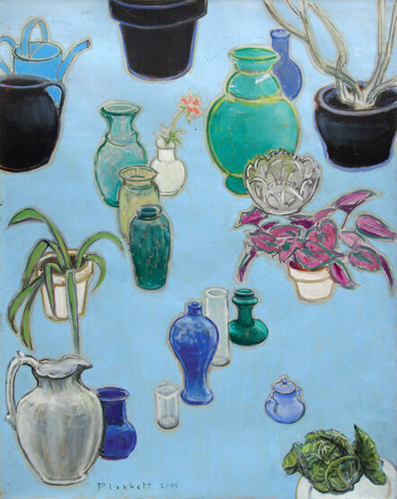 Joseph Plaskett, ‘Still Life with Black Pots (on blue)’, 2009