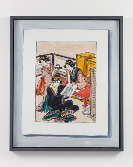 Lisa Milroy, ‘Looking, (after “Women engaged in producing colour woodblock prints”, right sheet of triptych woodblock print circa 1803 by Utamaro Kitagawa)’, 2020
