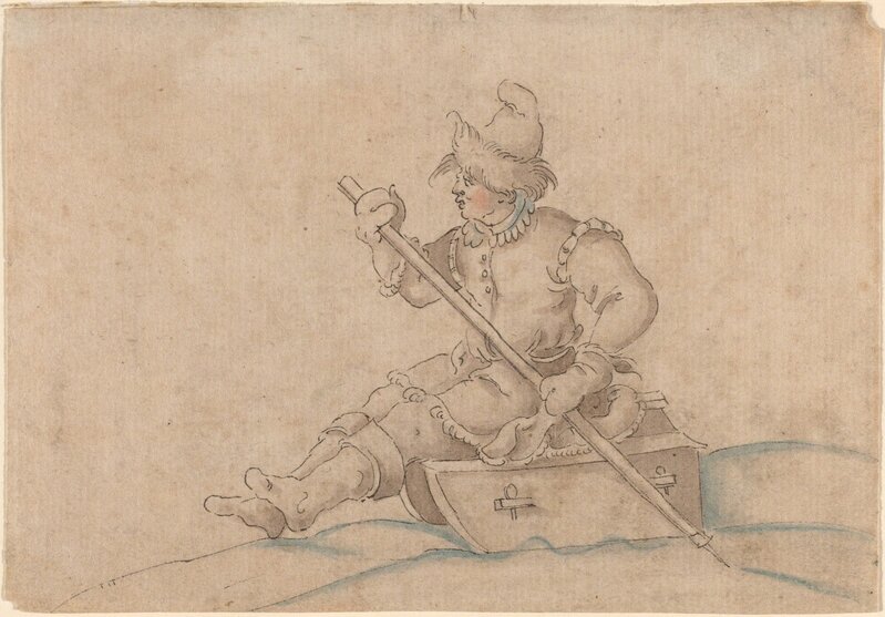 Jost Amman, ‘A Boy on a Sled’, late 1560s, Drawing, Collage or other Work on Paper, Pen and black ink with brown, blue, and pink wash on laid paper, National Gallery of Art, Washington, D.C.