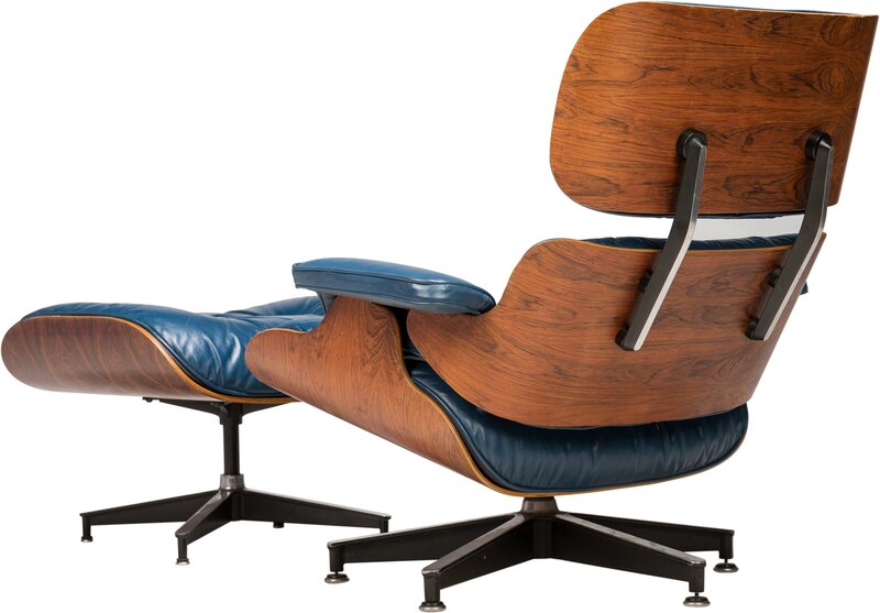 Charles and Ray Eames, ‘Special-Order 670 Armchair and 671 Ottoman’, Design/Decorative Art, Veneered plywood, blue leather, steel, aluminum, Heritage Auctions