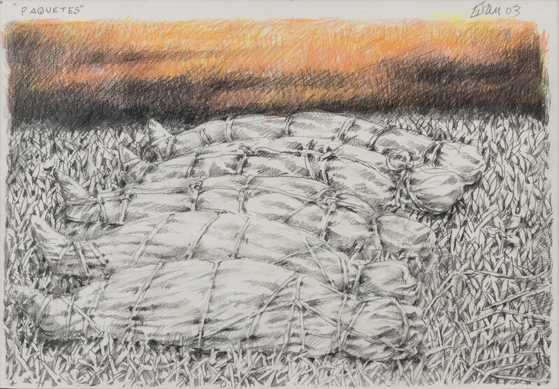 Enrique Grau, ‘Paquetes’, 2003, Drawing, Collage or other Work on Paper, Graphite and colour pencil on paper, Galeria El Museo 