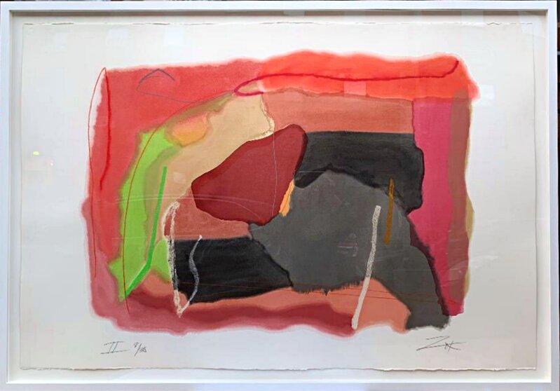 Larry Zox, ‘Dexter's Choice, State II’, ca. 1990, Drawing, Collage or other Work on Paper, Mixed media, Watercolor pochoir, and Oil stick Wax, Water-Based Crayons, on heavy Arches museum watercolor rag paper with deckled edges, Alpha 137 Gallery