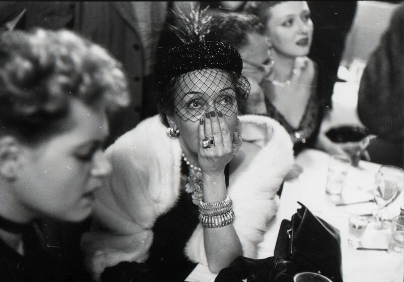 Slim Aarons, ‘Gloria Swanson awaiting the results of the Academy Award for Best Actress at a cafe on West 52nd Street, New York’, 1951, Photography, Staley-Wise Gallery