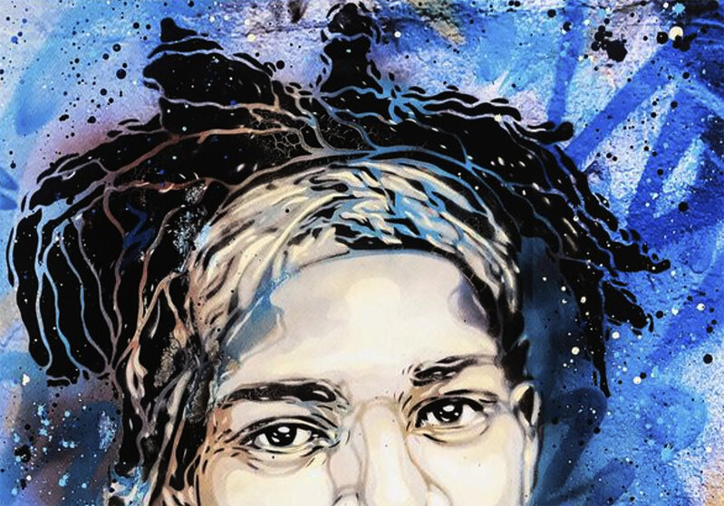 C215, ‘'Blue Basquiat XL' (framed) **ON SALE**’, 2020, Print, Hand-finished giclée print on 310gsm Canson white fine art paper. Custom framed in archival matting, UV-plexiglass and white hardwood molding., Signari Gallery