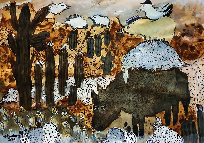Hilda Hiary, ‘Creatures 2’, 2019, Painting, Mixed Media on paper, al markhiya gallery