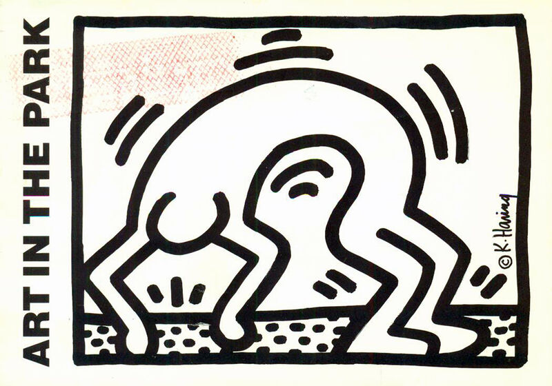 Keith Haring, ‘Vintage 1980s Keith Haring announcement card (Keith Haring Stamford CT) ’, 1986, Posters, Offset printed announcement, Lot 180 Gallery