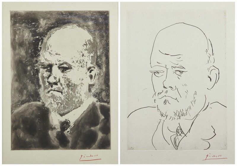 Pablo Picasso, ‘Portrait de Vollard I & III, from: La Suite Vollard’, 1937, Print, One aquatint and one etching on Montval laid papers, Christie's