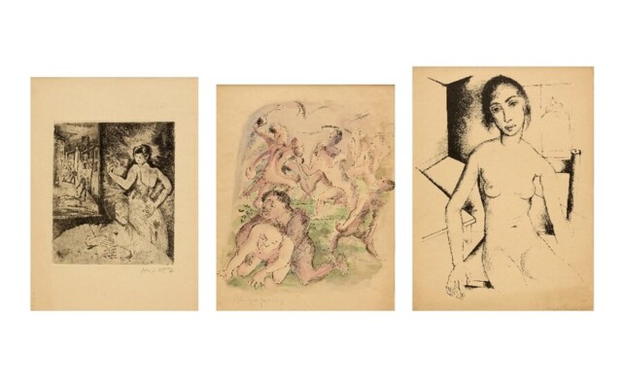 (i) The Shepherdess, from Illustration for Songs by Goethe (ii) Heimallos (iii) Boxer (iv) Untitled (Wooded Country Lane) (v) Untitled (Farm Worker with a Rake) (vi) Blick auf eine Straße (vii) Sitzender weiblicher Akt (viii) Lübeck No.4 (ix) Zum Weihnachtsfest
