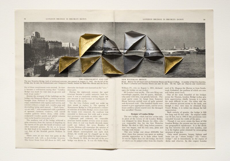Abigail Reynolds, ‘Waterloo bridge 1950 - 1964’, 2011, Drawing, Collage or other Work on Paper, Found book pages and gold leaf, Raum mit Licht