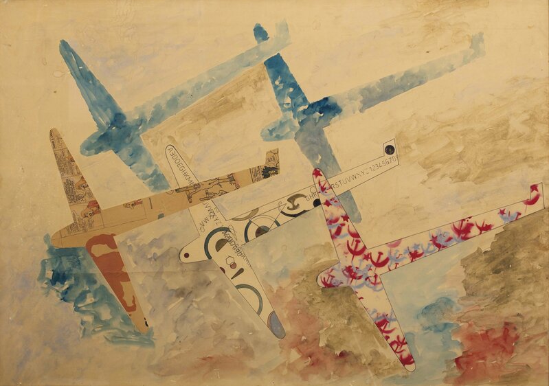 Franco Angeli, ‘Airplanes’, Mixed Media, Mixed media on paper, Pandolfini