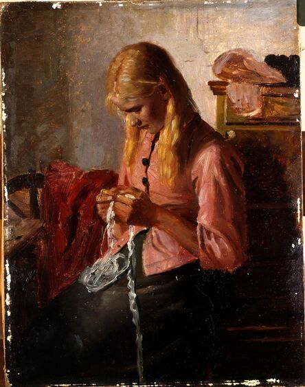 Michael Peter Ancher, ‘Young Girl Crocheting ’, 1879-1881