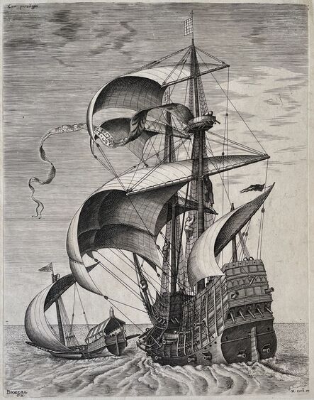 Pieter Bruegel the Elder, ‘Armed Three-Master on the Open Sea Accompanied by a Galley from The Sailing Vessels, from the Series of Ships, a series of ten plates, engraved by Frans Huys (1522-1562)’, ca. 1561-1565