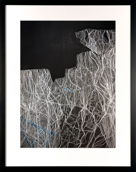 Katherine Filice, ‘Fragments of Memory III - Contemporary Abstract Work on Paper in Black, White + Teal - Sculptural’, 2020