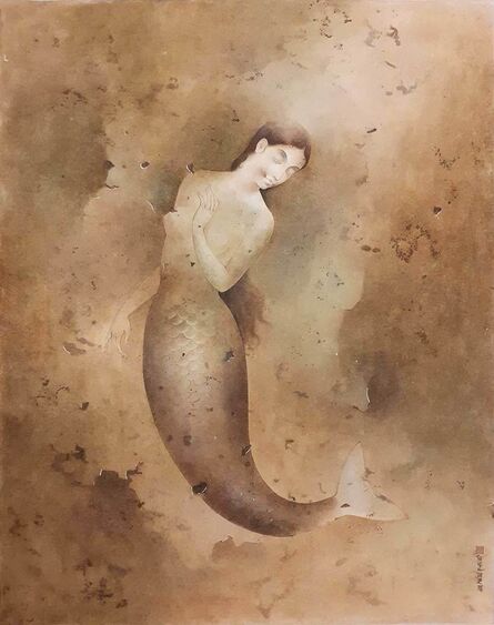 Mintu Naiya, ‘Mermaid, Wash on Board, Brown, Green Colours by Contemporary Artist "In Stock"’, 2008