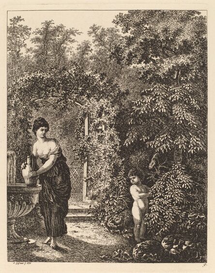 Salomon Gessner, ‘Putto Visiting a Girl at a Fountain’, 1771
