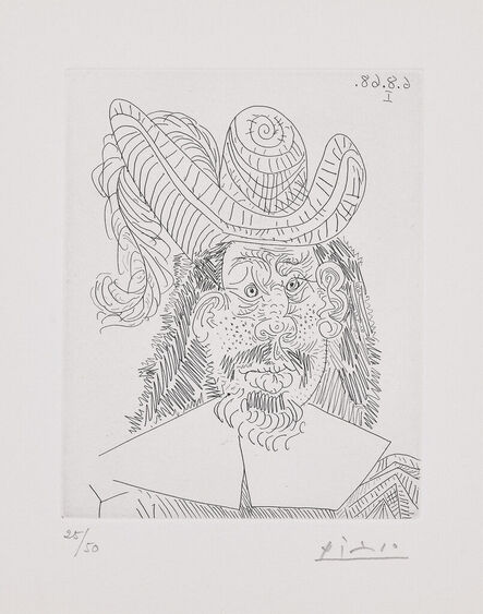 Pablo Picasso, ‘Portrait de 'Mousquetaire' vieillissant, au visage couperosé (Portrait of an Aging 'Musketeer' with a Blotchy Face), plate 252 from 347 Series (Bl. 1732, Ba. 1749)’, 1968