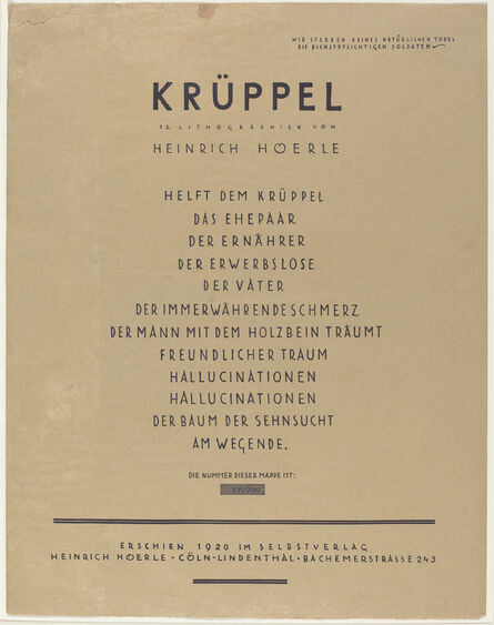 Heinrich Hoerle, ‘Krüppel (Cripples)’, 1920