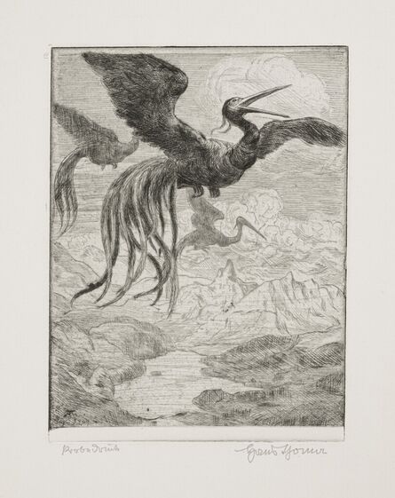 Hans Thoma, ‘Miraculous Bird I Flying over a Rhine Valley (Wundervögel I mit Rigilandschaft)’, 1904