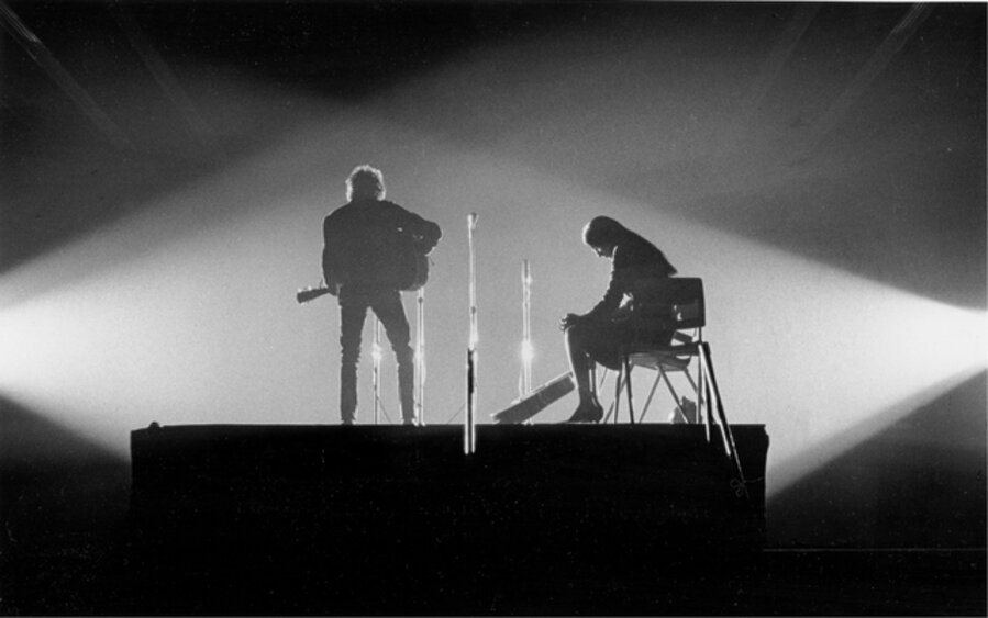 Bob Dylan and Joan Baez in Crossed Lights, New Haven, Connecticut,