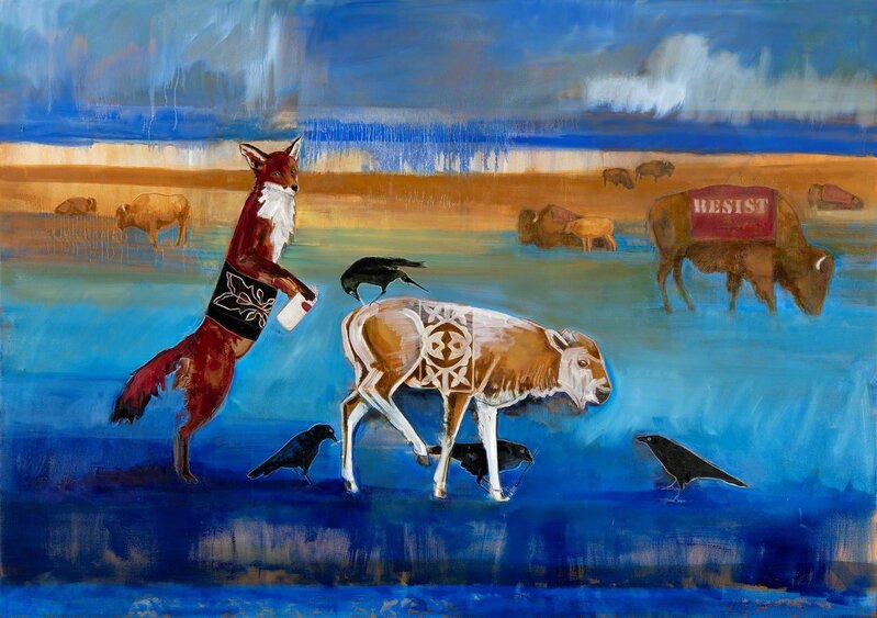 Julie Buffalohead, ‘White Buffalo Reborn’, 2018, Painting, Oil on Canvas, Visions West Contemporary