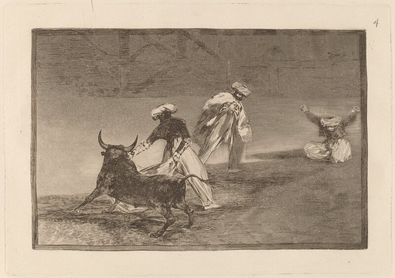 Francisco de Goya, ‘Capean otro encerrado  (They Play Another with the Cape in an Enclosure)’, in or before 1816, Print, Etching, burnished aquatint, drypoint and burin [first edition impression], National Gallery of Art, Washington, D.C.
