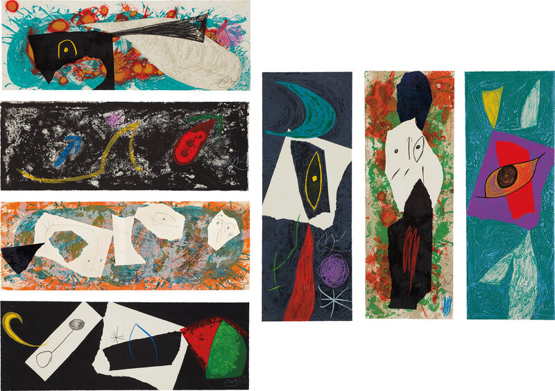 Joan Miró, ‘Les Pénalitiés de L’Enfer ou Les Nouvelles-Hébrides (The Penalties of Hell or The New Hebrides) (M. 959-90, C. 188)’, 1974, Print, The complete deluxe set of 25 lithographs (20 in colors and 5 in black) along with the rare additional seven refusée lithographs in colors, on Arches, the full sheets, folded and loose (as issued), title page, text by Robert Desnos in French, typography by Michel Otthoffer, justification, including the suite of six lithographs in black and one in black and red, the set of 25 and the refusées contained in the original paper board folios with the first lithograph printed on the front, spine and back, the suite of six contained in a beige paper folder titled <em>documents 1929</em>, all contained in the original orange cloth-covered box with the artist's and author's name printed on the spine., Phillips