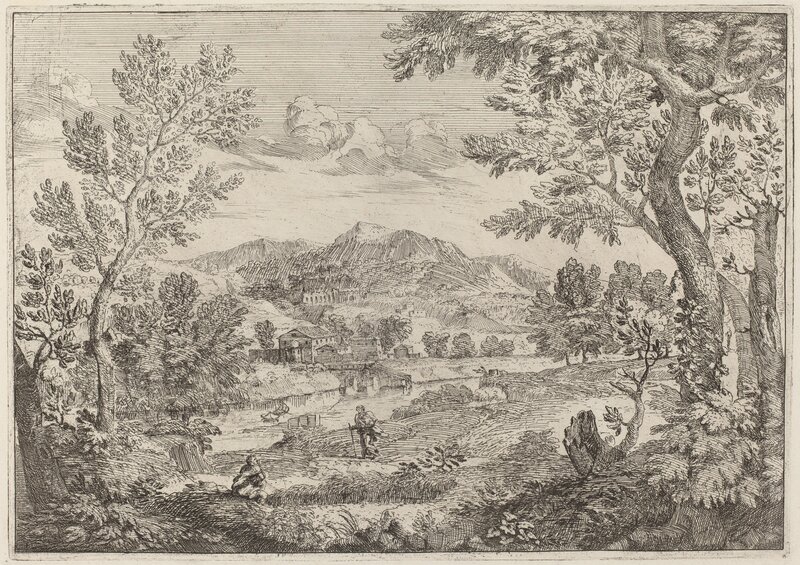 Crescenzio Onofri, ‘Houses Beside a Mountain’, 1696, Print, Etching, National Gallery of Art, Washington, D.C.