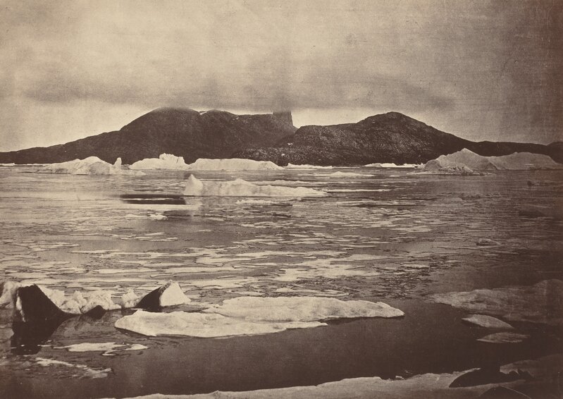 Dunmore and Critcherson, ‘The Arctic Regions: No. 92.* The Devil's Thumb partially enveloped in a fog, with the first of the drift Ice from the pack, which was being forced towards the land, from which we escaped through a narrow lead; had we been hemmed in, we should have had to winter there’, 1869, Photography, Albumen print, National Gallery of Art, Washington, D.C.