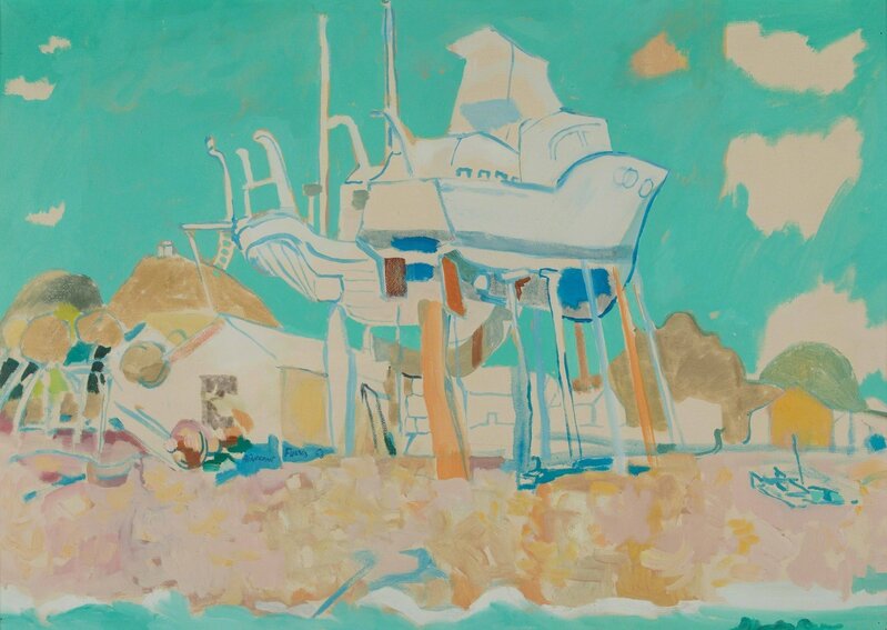 Fulvio Bianconi, ‘Riva Trigoso (Genova), beach with boat’, 1960 ca, Painting, Oil on canvas, Cambi