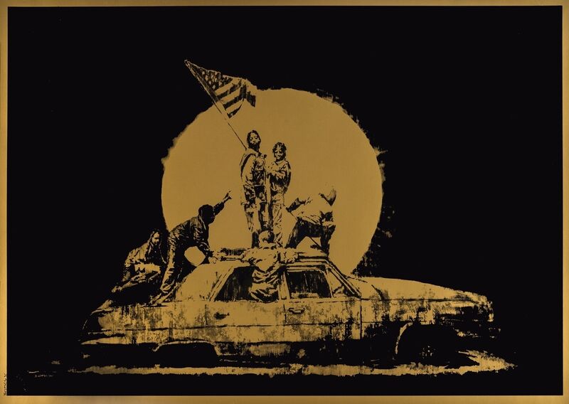 Banksy, ‘Gold Flag Ghetto Crew AP (Signed)’, 2007, Print, Screenprint on gold Chromolux, Forum Auctions