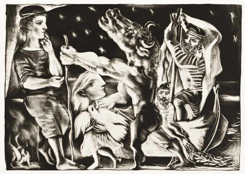 Pablo Picasso, ‘MINOTAURE AVEUGLE GUIDÉ PAR UNE FILETTE DANS LA NUIT (B. 225; G/B 437; S.V. 97)’, 1934, Print, Aquatint, scraper, drypoint and burin on Montval laid paper, Marc Rosen Fine Art Ltd