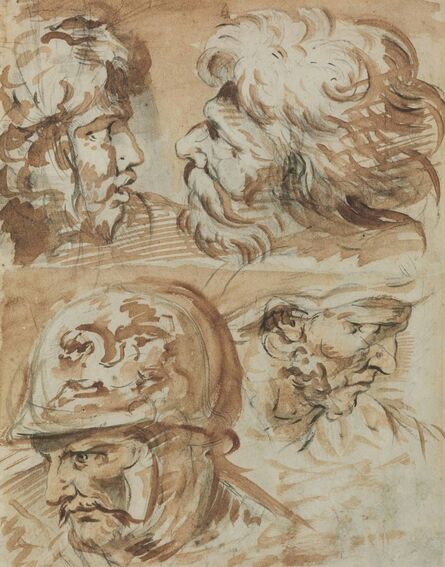 Circle of François Boucher, ‘Four heads of Roman soldiers’