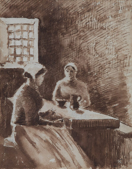 Camille Pissarro, ‘Deux femmes à table’, late 1880s