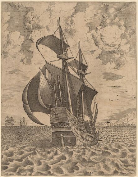 Frans Huys after Pieter Bruegel the Elder, ‘Armed Four-Master Sailing towards a Port’, 1565