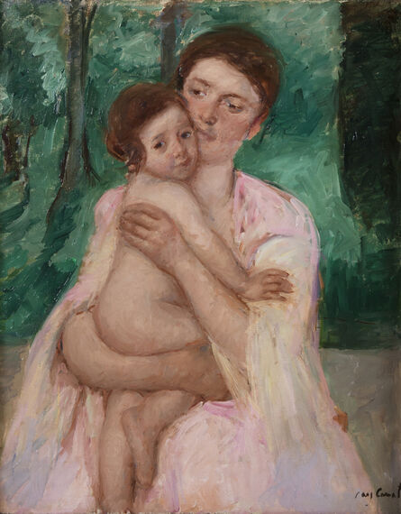 Mary Cassatt, ‘Femme en robe rose et enfant dans un jardin’, ca. 1909