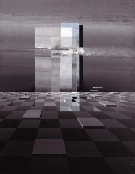 Andres Segovia, ‘Geometric Abstraction with Floating Floor Tiles, Columns, and Clouds’