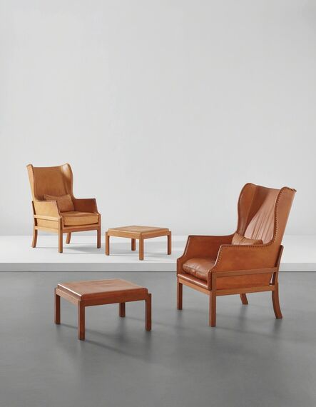 Mogens Koch, ‘Pair of wingback armchairs and ottomans’, 1970s